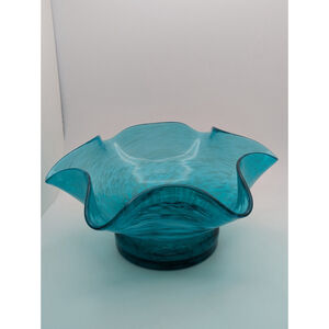 Vintage Altglass Blue Turquoise Glass Dish Hand Blown Art Glass